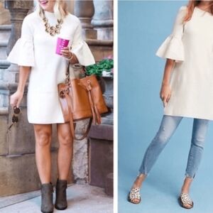 #1805 Moth Anthropologie Chester Ivory Bell Sleeve Dress Sz S